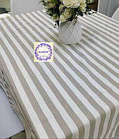 Скатерть хлопковая тефлоновая водоотталкивающая пропитка бело-кофейные полосы