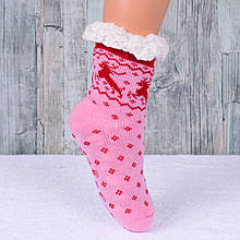 Дитячі теплі домашні напівшерстяні тапочки-носки рожеві
