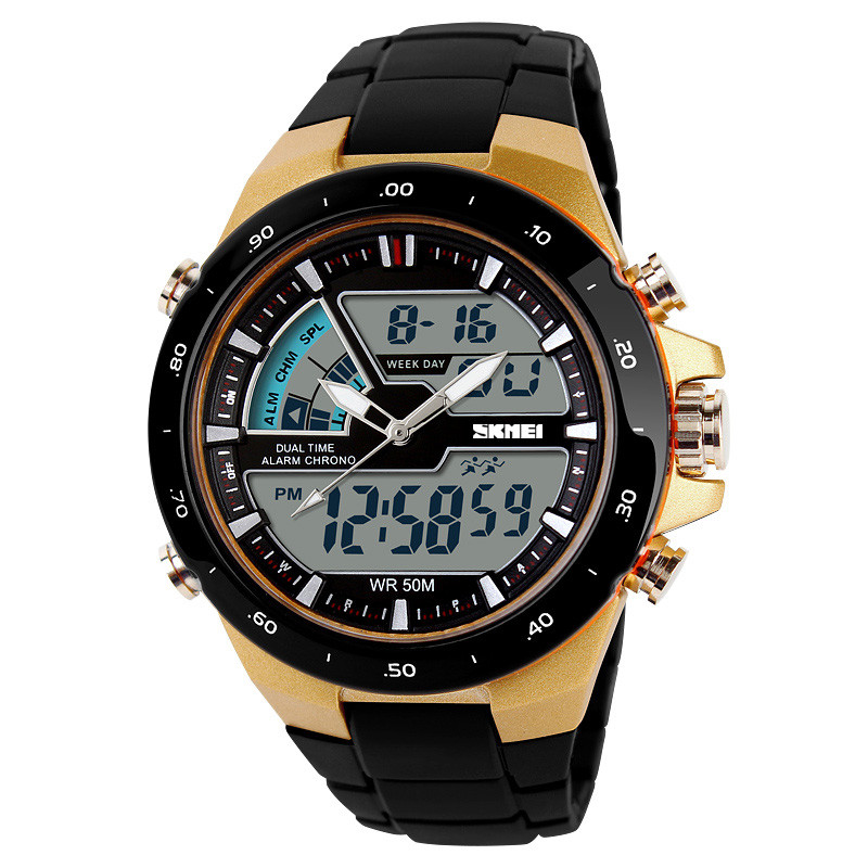 Skmei 1016 SHARK золотий чоловічий спортивний годинник