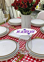 Скатерть хлопковая тефлоновая водоотталкивающая пропитка бело-красная клетка