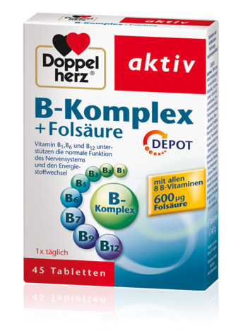 Доппельгерц В комплекс + фолієва кислота Doppelherz B-Komplex + Folsäure вітаміни групи В1 В2 В5 В6 В12, фото 1