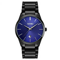 Skmei 9140 чорні із синім циферблатом чоловічий годинник
