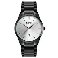 Skmei 9140 чорні зі сріблястим циферблатом чоловічий годинник