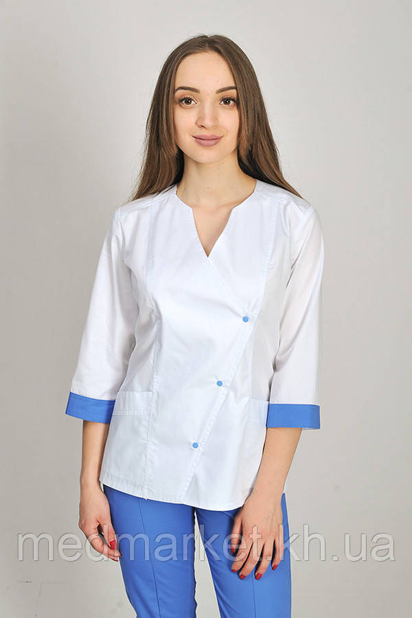 Костюм медичний Стрілка ELIT COTTON зі звуженими штанами. Белый/полис, фото 1