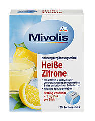 Вітамінний напій лимонний Mivolis Vitamin C+Zink  (вітамін С+ цинк) 20 стіків