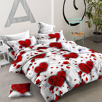 Наволочка на блискавці 70х70 (Бязь) | Від виробника "Королева Ночі" | Серця на білому з сірим відтінком