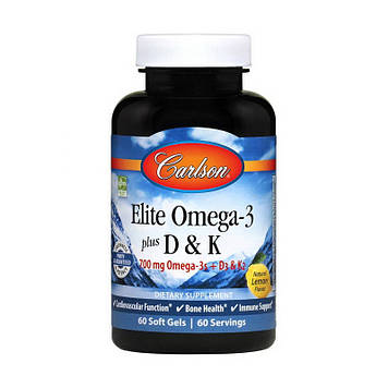 Риб'ячий жир із вітамінами Д3 і K2 Carlson Labs Elite Omega-3 700 mg plus D3 & K2 (60 soft gels)
