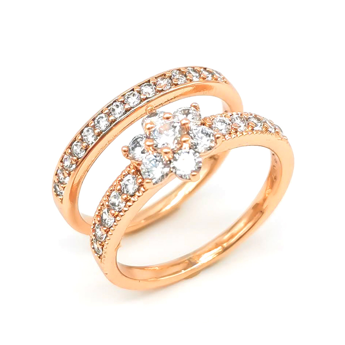 Комплект колец (2 шт.) Xuping из медицинского золота, белые фианиты, позолота 18K, 11940