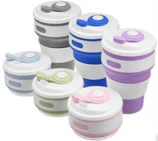 Складна силіконова чашка з кришкою Collapsible Coffe Cup 350 ml., Силіконова складна кружка для подорожей, фото 1