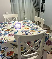 Скатерть 1.2*1.7 м хлопковая тефлоновая водоотталкивающая пропитка крупные оранжевые сиреневые цветы