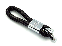 Брелок для авто ключей DAEWOO (Дэу) кожаный плетеный (черный)