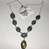 Ожерелье колье с натуральным красивое ожерелье с камнем лабрадор в серебре. Индия!