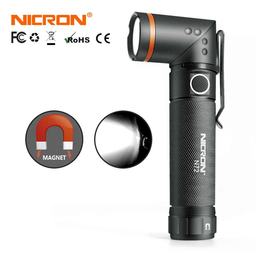 Ручний світлодіодний ліхтар Nicron N72 (800LM, IPX4, Торцевий магніт, Поворотний 90°)