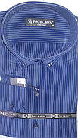 Рубашка мужская Pacolmen vd-0002 синяя классическая в полоску с длинным рукавом Турция