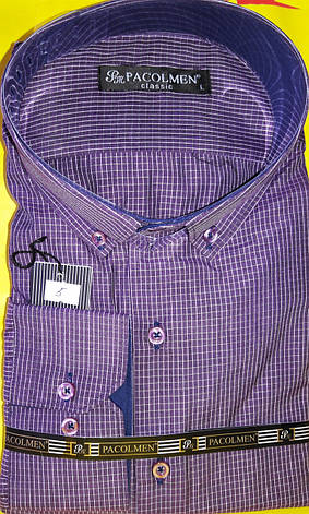 Сорочка чоловіча Pacolmen vd-0005 в клітку фіолетова Туреччина з довгим рукавом, фото 3