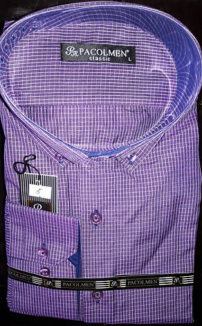 Сорочка чоловіча Pacolmen vd-0005 в клітку фіолетова Туреччина з довгим рукавом, фото 2