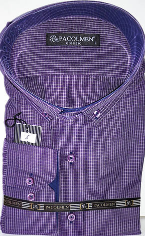 Сорочка чоловіча Pacolmen vd-0005 в клітку фіолетова Туреччина з довгим рукавом, фото 1