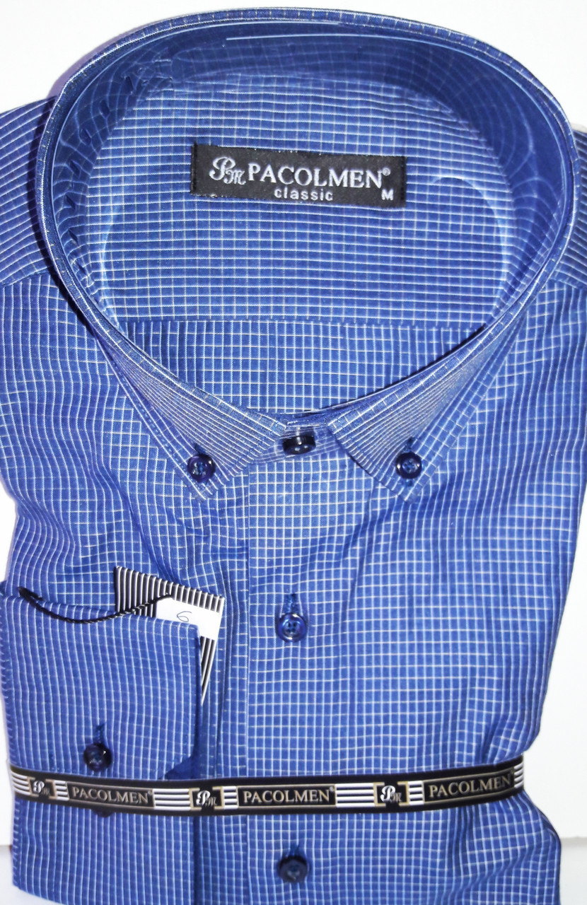 Сорочка чоловіча Pacolmen vd-0006 синя в клітку класична з довгим рукавом M