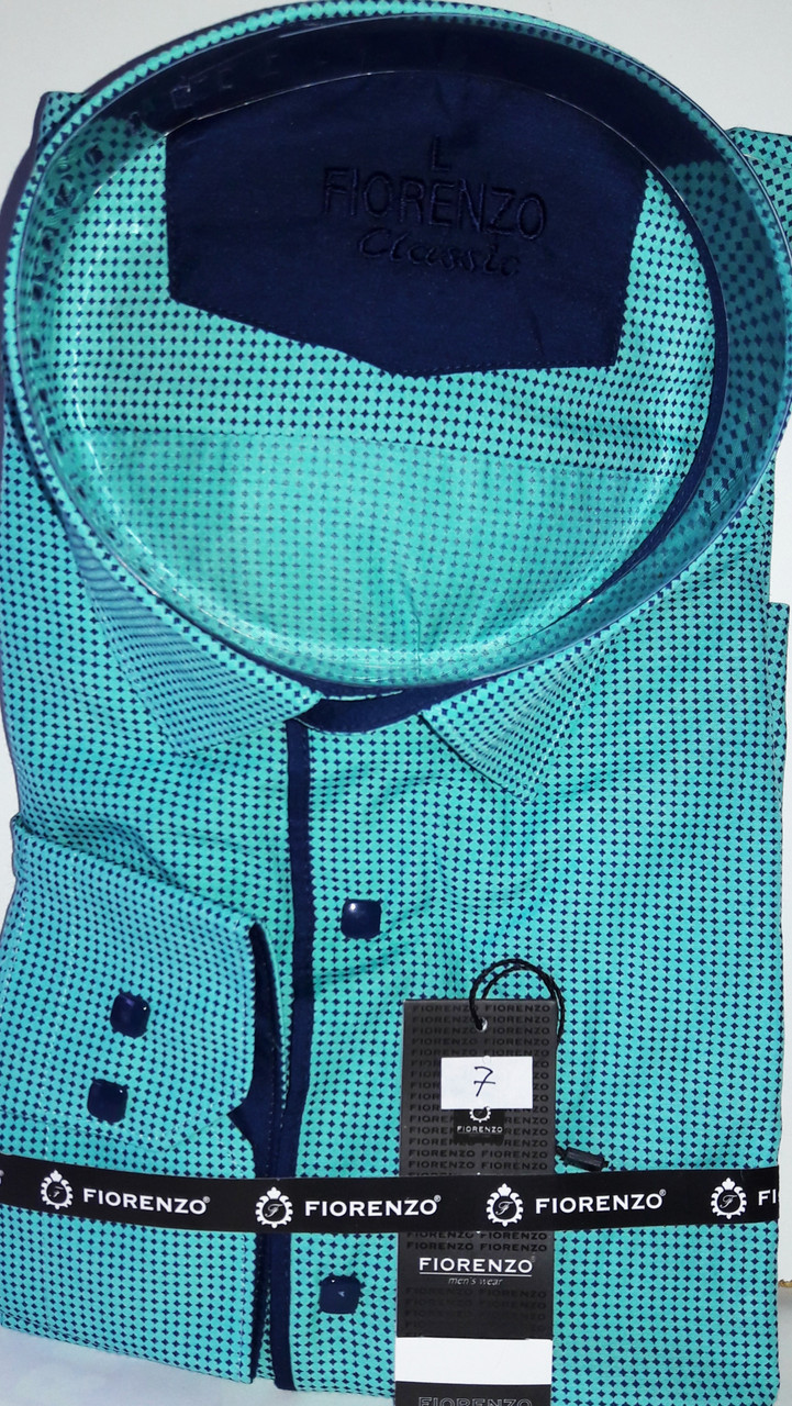 Сорочка чоловіча Fiorenzo vd-0007 м'ятна в принт класична з довгим рукавом Туреччина