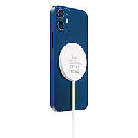 Магнитная беспроводная зарядка с MagSafe для iPhone HOCO magnetic wireless (15W, Type-C, 1m). White