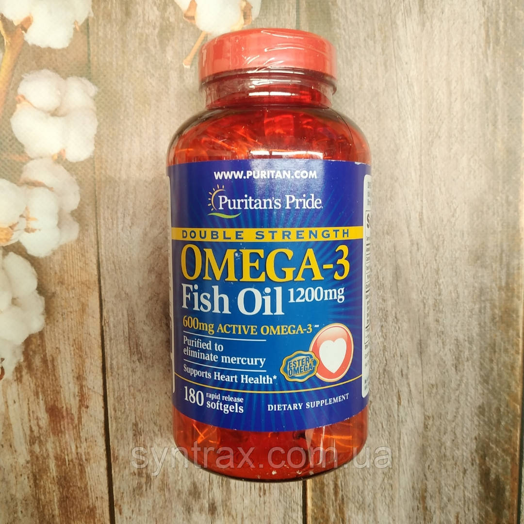 Puritan's Pride Omega-3 Fish Oil 1200 mg 600 mg Omega 3, 180 caps,ометра 3 риб'ячий жир