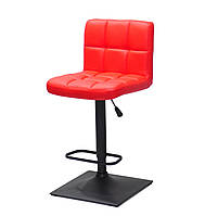 Красное барное кресло мастера с подножкой на черном квадратном основании в эко-коже Arno BAR 4 BK - Base