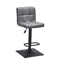 Серое кресло с подножкой на черном квадратном основании из эко-кожи Arno BAR 4 BK - Base барный вариант