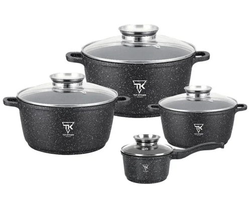 Набір казанів (кастрюль) з мармуровим покриттям Top Kitchen TK-00050 Набір кухонного посуду 8 предметів