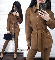 Костюм Каріна жіночий із замші сорочка з кишенями і поясом та легінси Dmk3216, фото 5