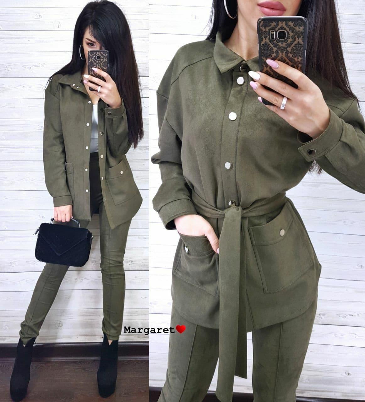 Костюм Каріна жіночий із замші сорочка з кишенями і поясом та легінси Dmk3216