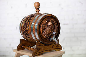 Бочка дубова Орел 5л. для самогону, вина, коньяку, кальвадосу, віскі, бренді. Покриття воском у Подарунок!