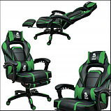 Компютерне крісло з підставкою для ніг + 2 ПОДУШКИ ЗЕЛЕНЕ DEUS LARGE Кресло игровое геймерское Стул офисный, фото 9