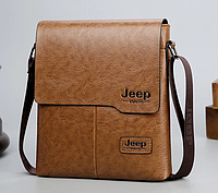 Мужская кожаная черная коричневая стильная сумка барсетка планшетка Jeep светло-коричневый