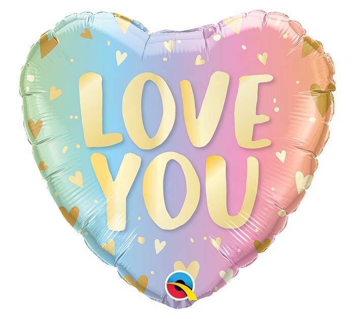 Q 18" Love You Pastel Ombre & Hearts Foil Balloon- Pkg. Куля повітряна фольгована Серце Я люблю тебе, В ПЗ