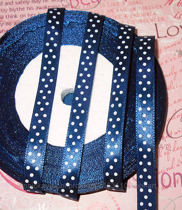 Стрічка атласна 9мм в горошок № 02 темно-синя