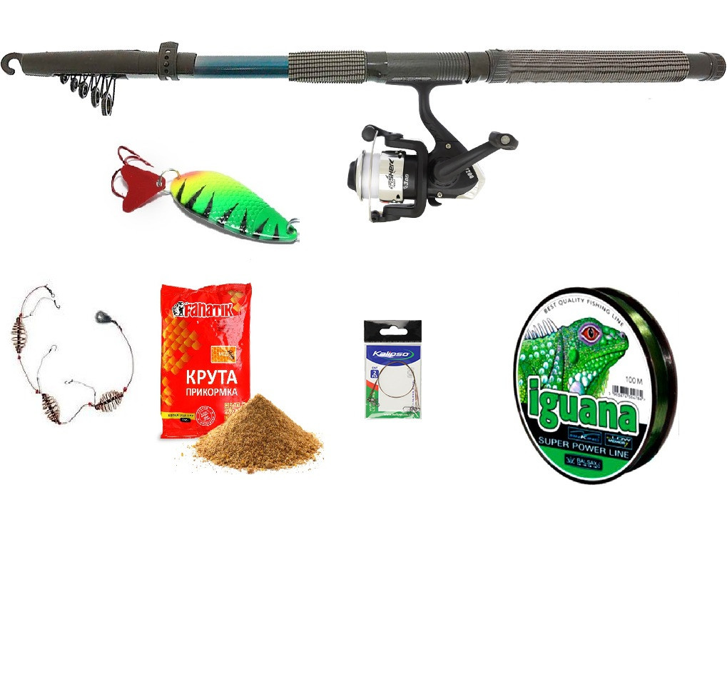 Набір Спінінг Універсальний +котушка з волосінню в складанні + Подарунок! Набір 9 в 1 в довжині, фото 1