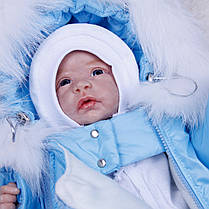 Зимовий конверт комбінезон для новонароджених з ручками Космонавт голубий, фото 3