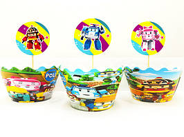 Набір для капкейків Робокар Поллі топери і накладки на кошики (10+10)(Картон)- малотиражні