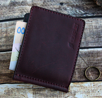 Затискач для грошей із монетницею, гаманець зі шкіри "Leaflet" — з RFID захистом! + ПОДАРОК!