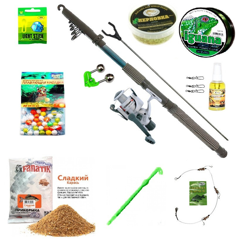 Набір Спінінг Універсальний +котушка з волосінню в складанні + Подарунок! Набір 12 в 1 в довжині, фото 1