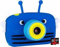 Детский цифровой фотоаппарат Children`s fun Синяя Пчелка с фронтальной камерой с картой 32 GB