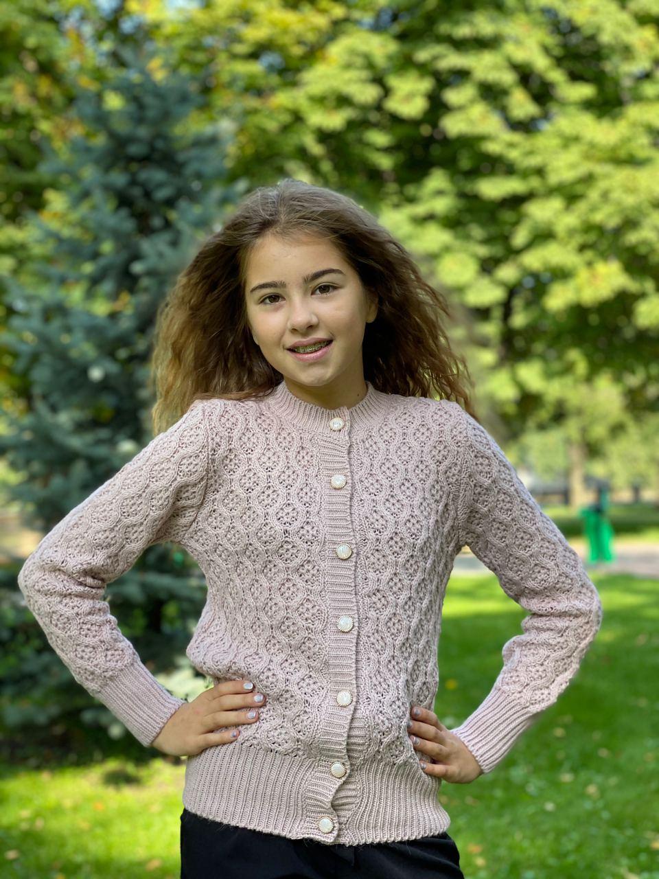 Вязаная кофта для девочки с карманами 128-158р Бежевый (ID#1333312619 ...