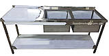 Стіл із двома мийними ваннами з неіржавкої сталі з полицею, фото 2