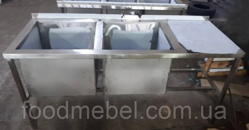 Стіл-мийка 1800х700 з двома чашами 550*550 мм із нержавійки, фото 1