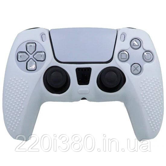 Силіконовий чохол для джойстика PS5 DualSense білий + накладки у подарунок (2 шт)