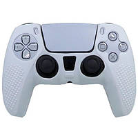 Силіконовий чохол для джойстика PS5 DualSense білий + накладки у подарунок (2 шт)