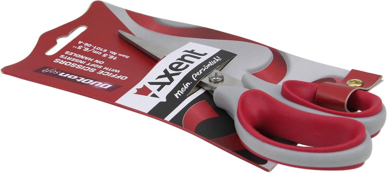Ножиці офісн. "Axent" №6101-06 16,5см Duoton Soft сір.-червоні(10)(200)