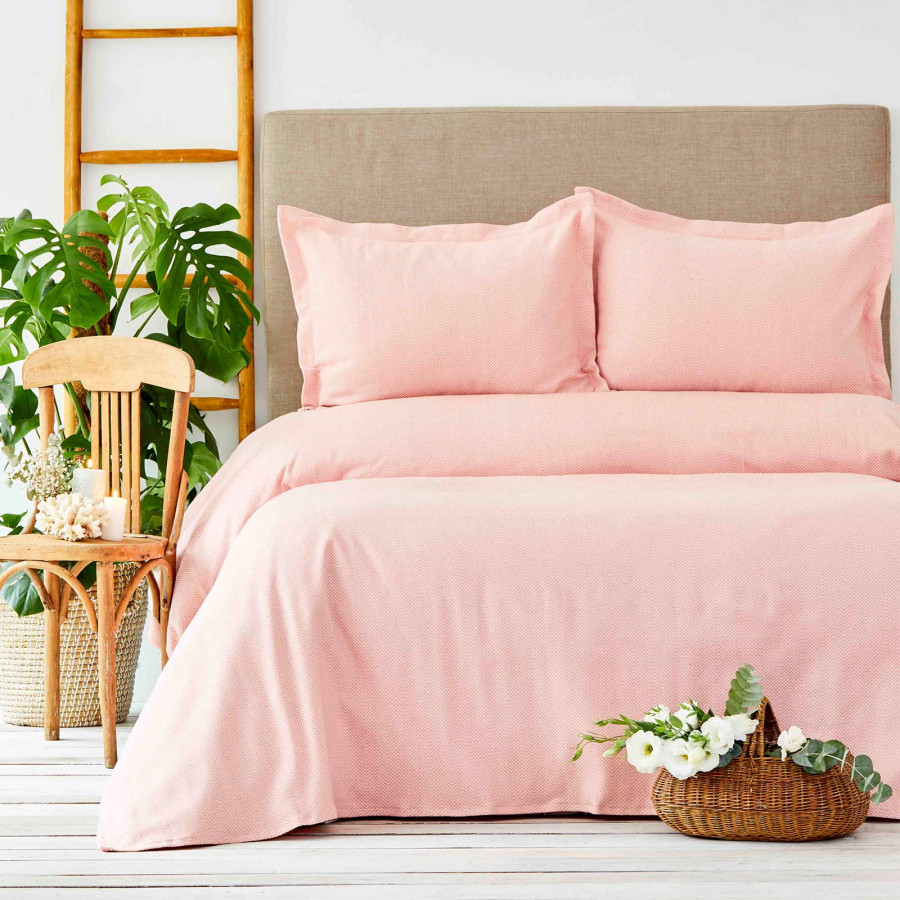 Покривало з наволочками Karaca Home - Palvi yavru agzi ніжно-рожевий 230*240 євро, фото 1