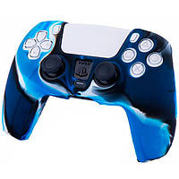 Силіконовий чохол для геймпада PS5 DualSense синій камуфляж + у подарунок накладки 2 шт