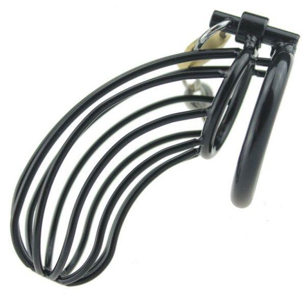 Сталевий пристрій цнотливості для чоловіків, Клітка для пеніса, Чорний